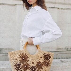 Fab Daisy Straw Tote Spring Summer Beach Bag Vintage Kate Landry